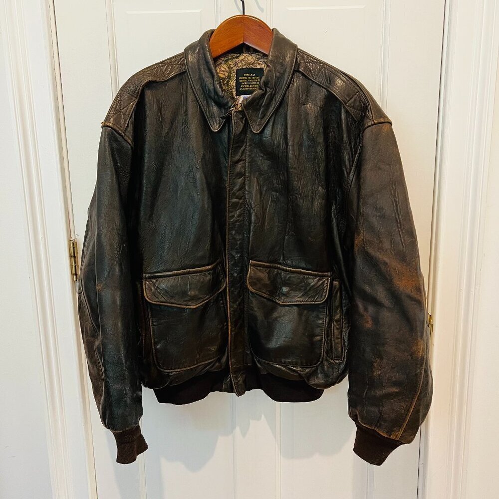 Vintage Distressed Avirex Type A-2 Leather Flight Jacket Men’s XL